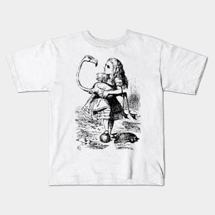 Alice in Wonderland | Alice Plays Croquet with Flamingo and Hedge Hog | Vintage Alice | Kids T-Shirt